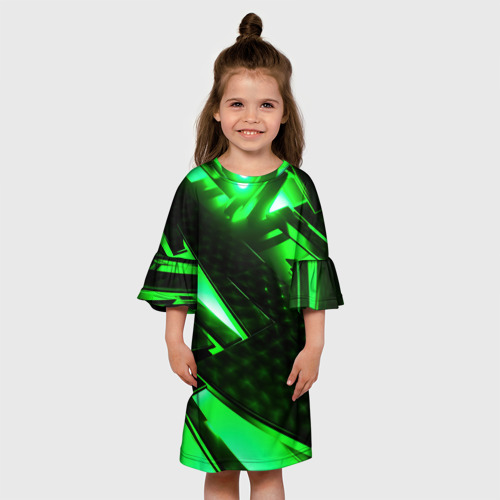 Детское платье 3D с принтом Яркий зеленый неон, вид сбоку #3