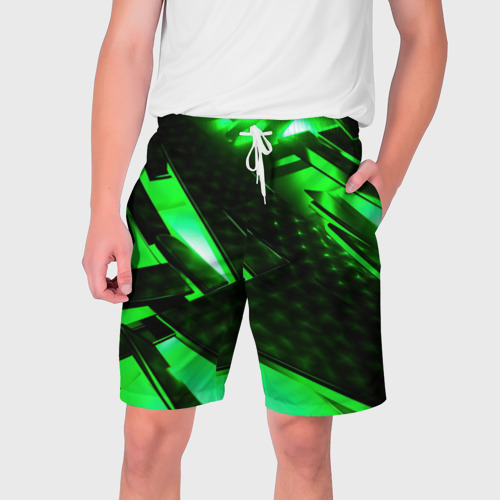 Мужские шорты 3D с принтом Яркий зеленый неон, вид спереди #2
