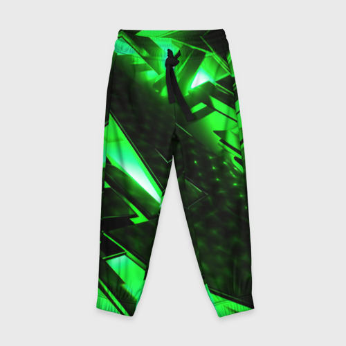 Детские брюки 3D с принтом Яркий зеленый неон, вид спереди #2