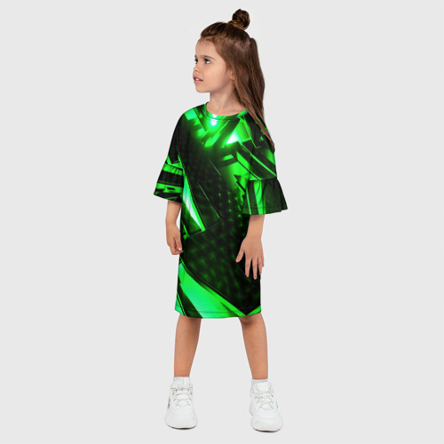 Детское платье 3D с принтом Яркий зеленый неон, фото на моделе #1