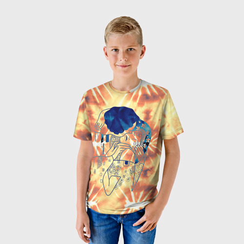 Детская футболка 3D Климт - поцелуй: тай-дай, цвет 3D печать - фото 3