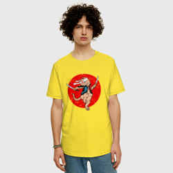 Мужская футболка хлопок Oversize Боевой кот с катанами - фото 2