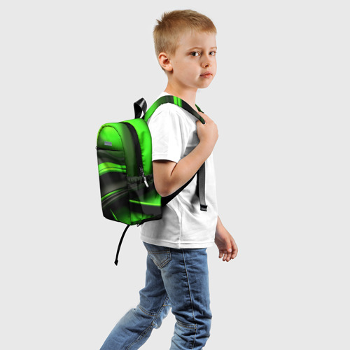 Детский рюкзак 3D с принтом Black green textureпоп, вид сзади #1