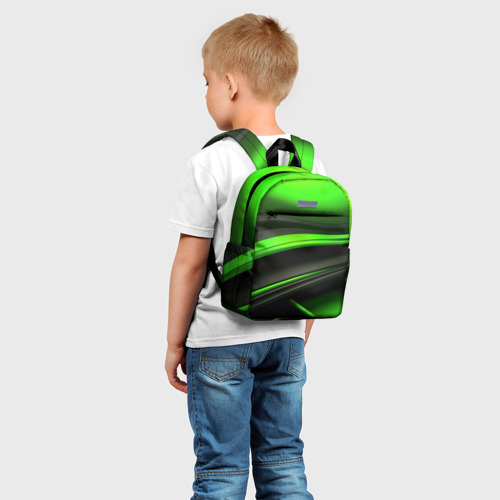Детский рюкзак 3D с принтом Black green textureпоп, фото на моделе #1