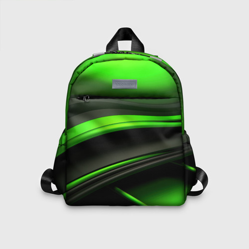 Детский рюкзак 3D с принтом Black green textureпоп, вид спереди #2