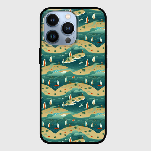 Чехол для iPhone 13 Pro с принтом Парусники в море, вид спереди #2