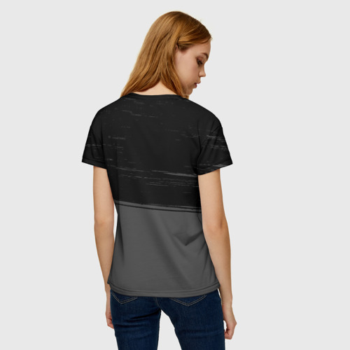 Женская футболка 3D с принтом Date A Live glitch на темном фоне: символ сверху, вид сзади #2