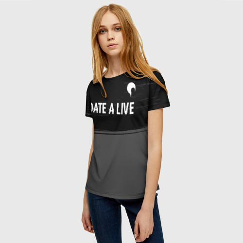Женская футболка 3D с принтом Date A Live glitch на темном фоне: символ сверху, фото на моделе #1