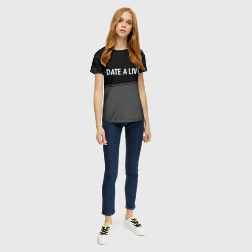 Женская футболка 3D с принтом Date A Live glitch на темном фоне: символ сверху, вид сбоку #3