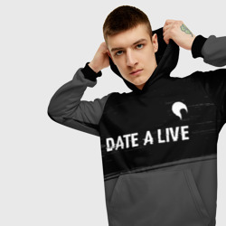 Толстовка с принтом Date A Live glitch на темном фоне: символ сверху для мужчины, вид на модели спереди №3. Цвет основы: черный