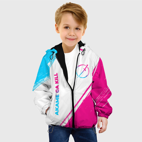 Детская куртка 3D с принтом Akame ga Kill neon gradient style: надпись, символ, фото на моделе #1