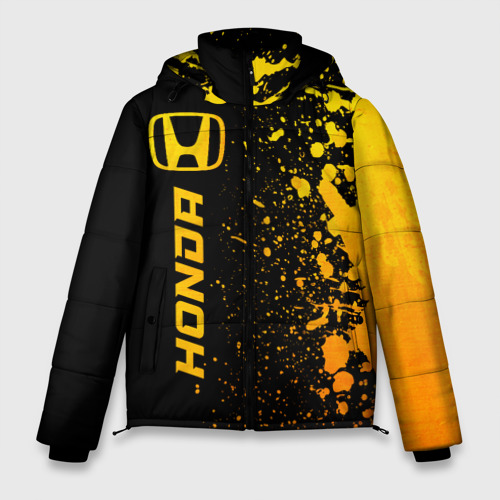 Мужская зимняя куртка 3D с принтом Honda - gold gradient: по-вертикали, вид спереди #2