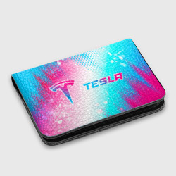 Картхолдер с принтом Tesla neon gradient style: надпись и символ