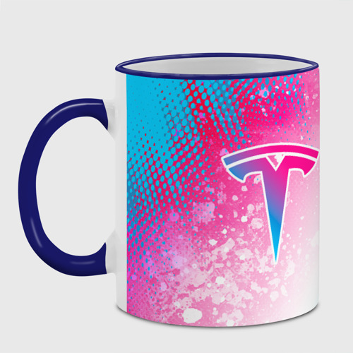 Кружка с полной запечаткой Tesla neon gradient style: надпись и символ, цвет Кант синий - фото 2