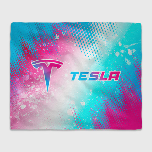 Плед с принтом Tesla neon gradient style: надпись и символ, вид спереди №1