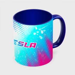 Кружка с полной запечаткой Tesla neon gradient style: надпись и символ