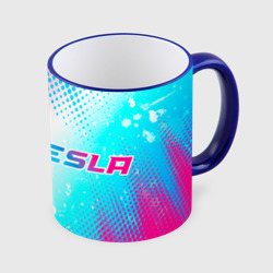 Кружка с полной запечаткой Tesla neon gradient style: надпись и символ