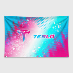 Флаг-баннер Tesla neon gradient style: надпись и символ