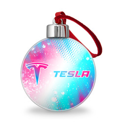 Ёлочный шар Tesla neon gradient style: надпись и символ