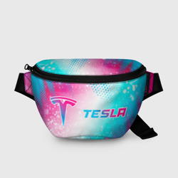 Поясная сумка 3D Tesla neon gradient style: надпись и символ