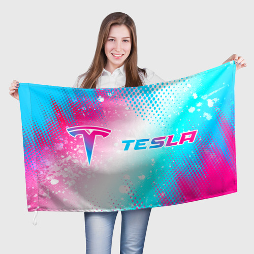 Флаг 3D Tesla neon gradient style: надпись и символ