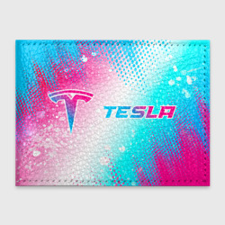 Обложка для студенческого билета Tesla neon gradient style: надпись и символ