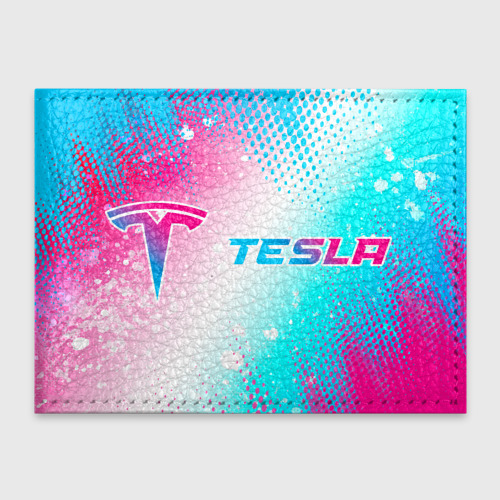 Обложка для студенческого билета Tesla neon gradient style: надпись и символ