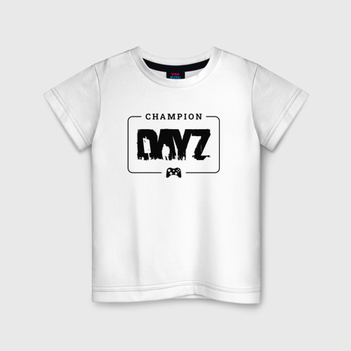 Детская футболка хлопок DayZ gaming champion: рамка с лого и джойстиком, цвет белый
