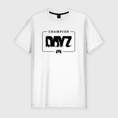 Мужская футболка хлопок Slim DayZ gaming champion: рамка с лого и джойстиком, цвет белый