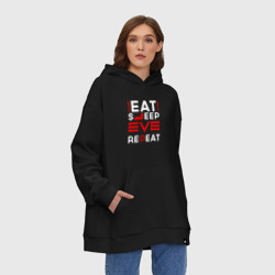 Худи SuperOversize хлопок Надпись eat sleep EVE repeat - фото 2