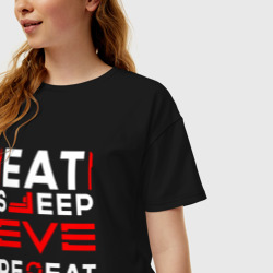 Женская футболка хлопок Oversize Надпись eat sleep EVE repeat - фото 2