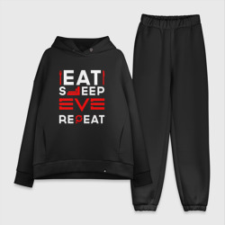 Женский костюм хлопок Oversize Надпись eat sleep EVE repeat