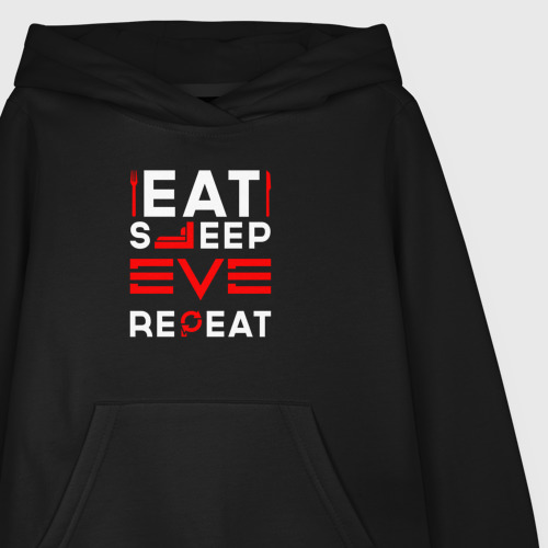 Детская толстовка хлопок Надпись eat sleep EVE repeat, цвет черный - фото 3