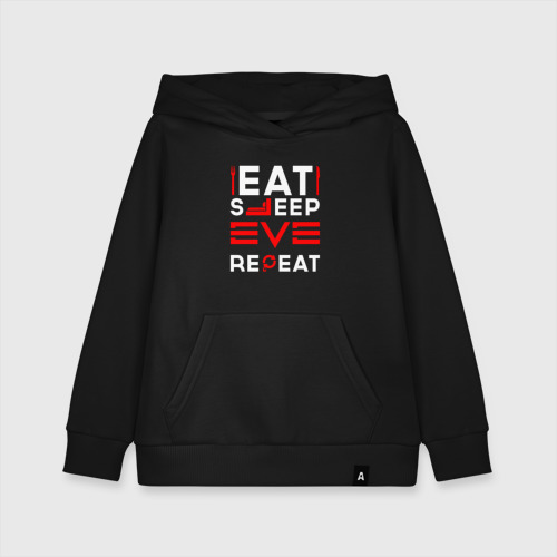 Детская толстовка хлопок Надпись eat sleep EVE repeat, цвет черный