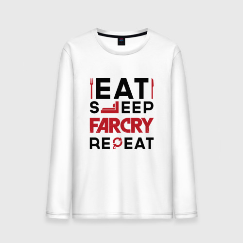 Мужской лонгслив хлопок Надпись: eat sleep Far Cry repeat, цвет белый