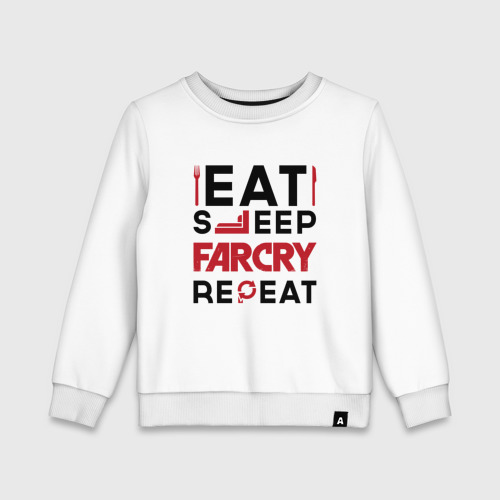 Детский свитшот хлопок Надпись: eat sleep Far Cry repeat, цвет белый