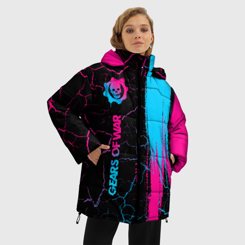 Женская зимняя куртка Oversize Gears of War - neon gradient: по-вертикали, цвет черный - фото 3