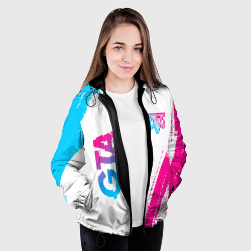 Женская куртка 3D GTA neon gradient style: надпись, символ, цвет черный - фото 4