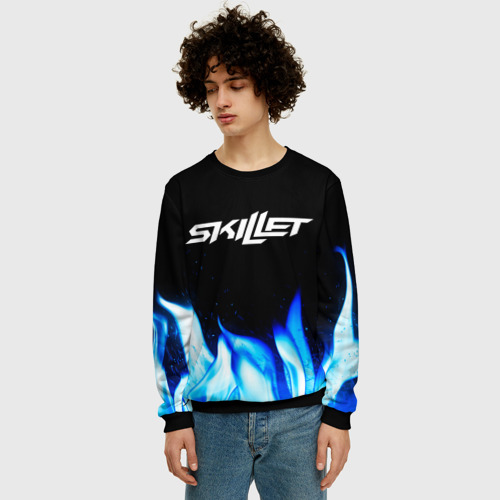 Мужской свитшот 3D Skillet blue fire, цвет черный - фото 3
