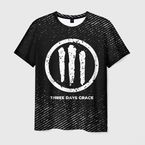 Мужская футболка с принтом Three Days Grace с потертостями на темном фоне, вид спереди №1