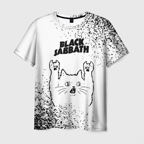 Мужская футболка 3D с принтом Black Sabbath рок кот на светлом фоне, вид спереди #2