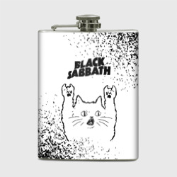 Фляга Black Sabbath рок кот на светлом фоне