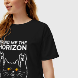 Женская футболка хлопок Oversize Bring Me the Horizon rock cat - фото 2