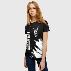 Женская футболка 3D Green Day и рок символ на темном фоне - фото 2