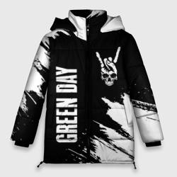 Женская зимняя куртка Oversize Green Day и рок символ на темном фоне