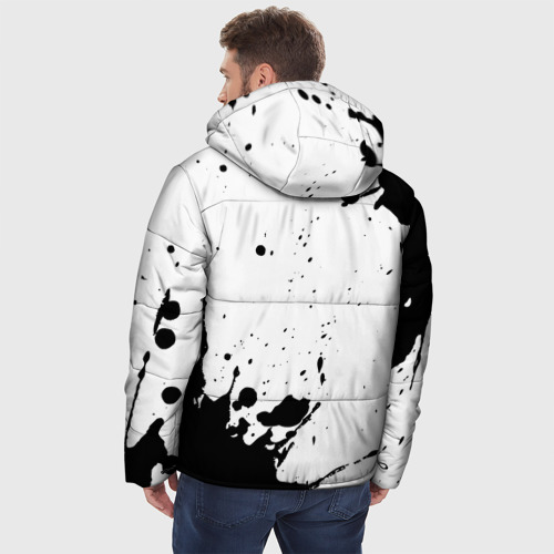 Мужская зимняя куртка 3D с принтом Nine Inch Nails и рок символ на светлом фоне, вид сзади #2