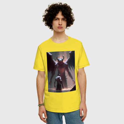 Мужская футболка хлопок Oversize с принтом Борьба с демоном, фото на моделе #1