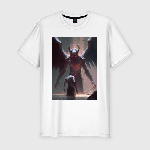 Мужская футболка хлопок Slim с принтом Борьба с демоном, вид спереди #2