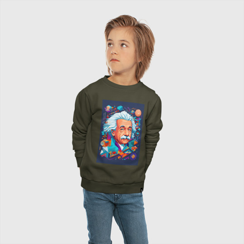 Детский свитшот хлопок с принтом Альберт Эйнштейн гениальный ученый, вид сбоку #3