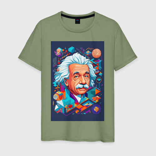 Мужская футболка хлопок Альберт Эйнштейн гениальный ученый, цвет авокадо